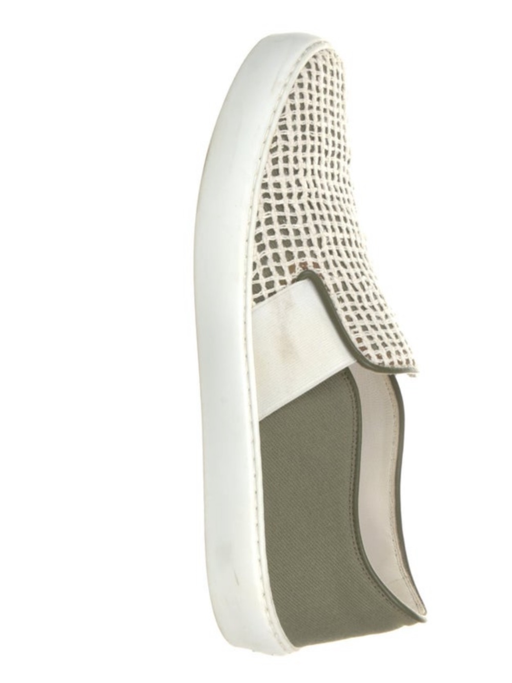 CHANEL White Perforated and Olive Slip-On Sneaker